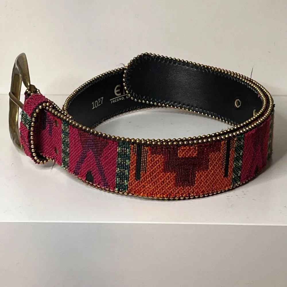 Elite Belt Womens Large Multi‎ Woven Gold Buckle Tribal Southwestern Cowgirl-M